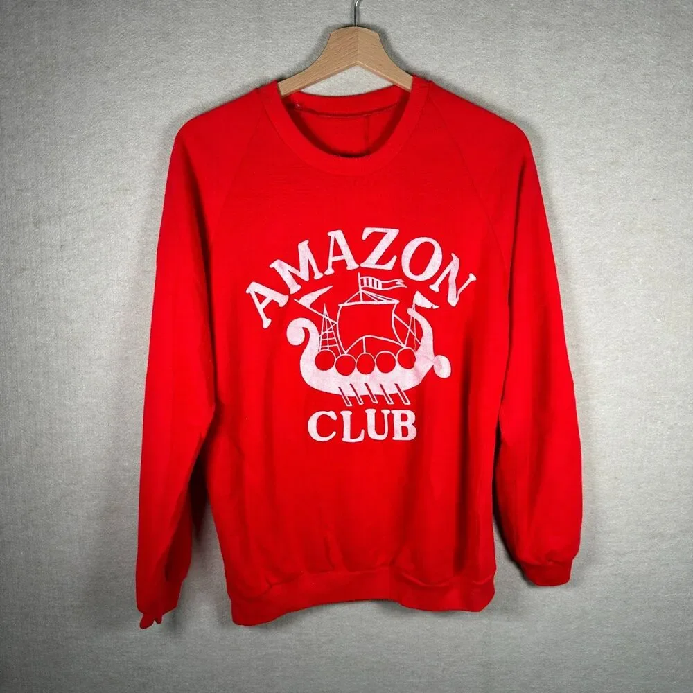 True Vintage 1980s Graphic Crewneck Seoul Rock And Roll Amazon Club Mens S Red